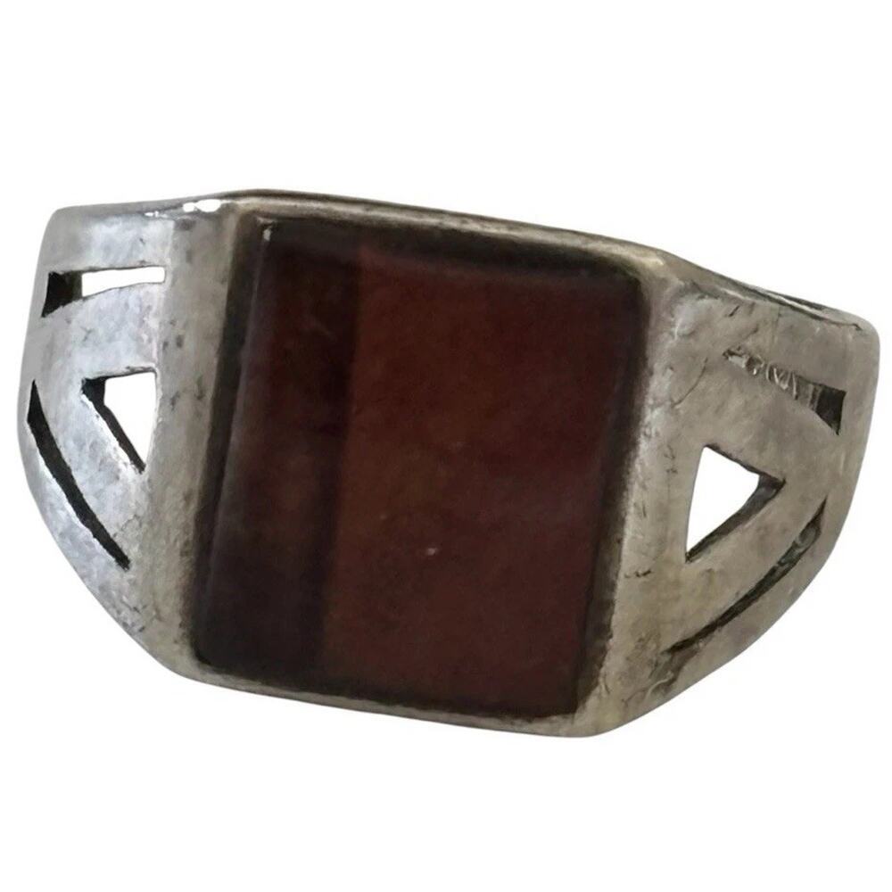 Henry Griffith & Sons British Vintage Signet Ring 925 Silver Brown Agate Size 10 - Picture 6 of 9